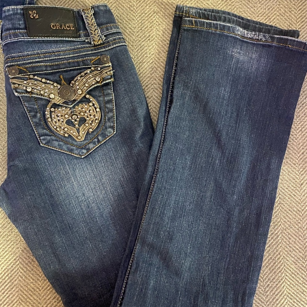 Grace Women's Embellished Dark Blue Boot Cut Jeans